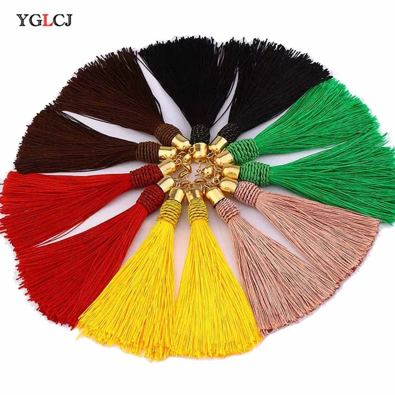 Fashion Bohemian Alloy Fringe Women\'s Earrings Black Brown Blue Red Silk Fabric Long Fringe Earrings Women\'s Jewelry
