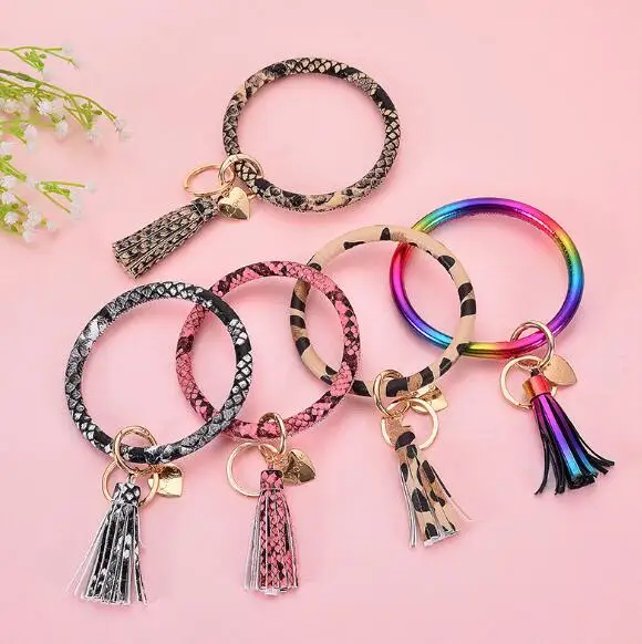 PU Leather Bracelet Key Keyboard Peach Heart tassel Pendant Pu Leather Bracelet Key Ring