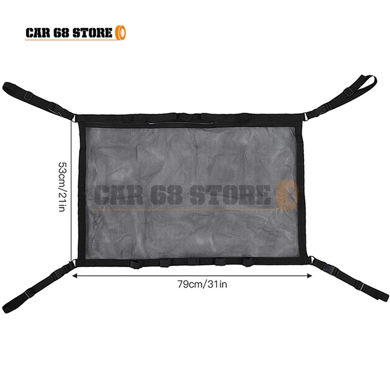 Car Storage Net Fishing Rod Ceiling Holder Adjustable Interior Car Roof Rack Mesh Storage Rack For Outdoor Travel And Fishing