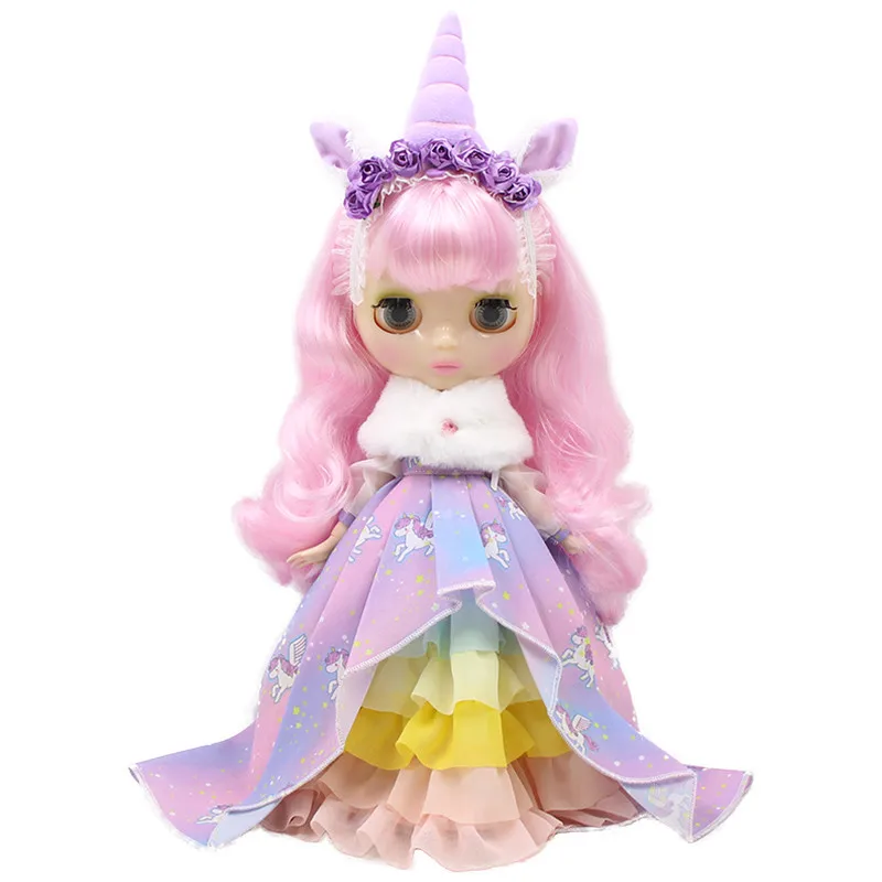 

DBS Blyth icy clothes Unicorn outfit dress with cloak and hair band lovely princess dressing girl gift toy licca