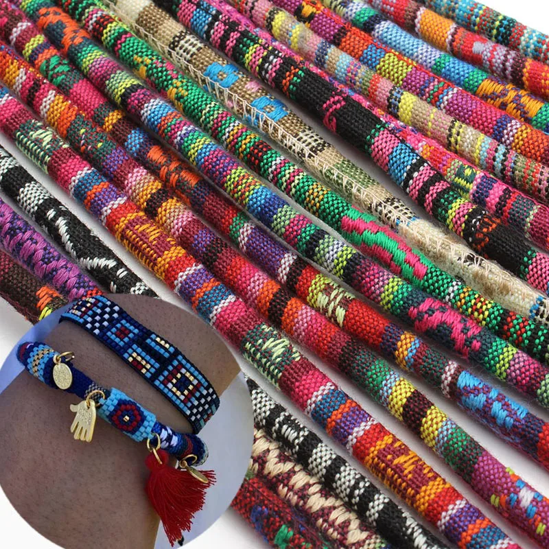 5m 1m Multi Color Cotton Cord Handmade 6mm Diameter Round Fabric Ethnic Rope Textile Wrap Embroider For DIY Bracelets Making