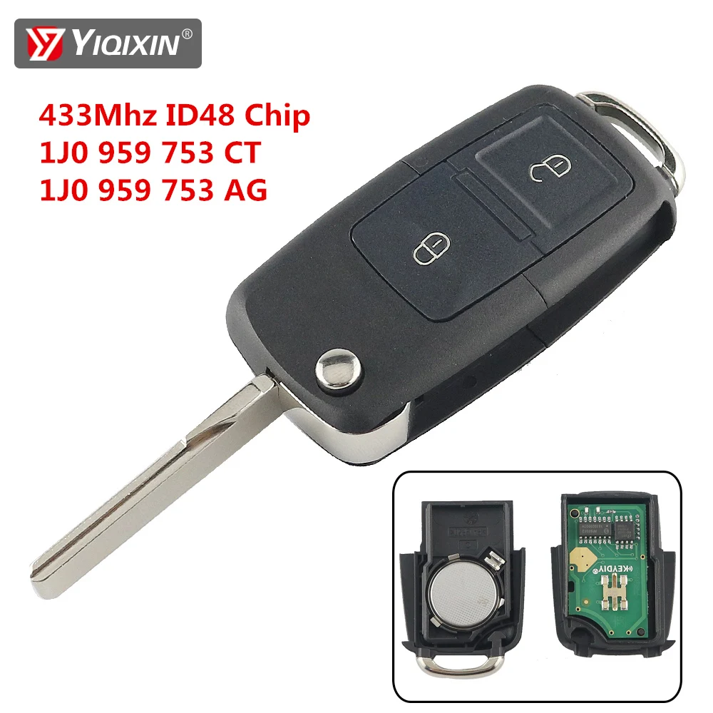 YIQIXIN 1J0959753CT/AG ID48 Chip 434Mhz Remote Car Key For VW Passat Bora Polo Golf MK4 B5 B6 Touran Beetle Seat Skoda 2 Button