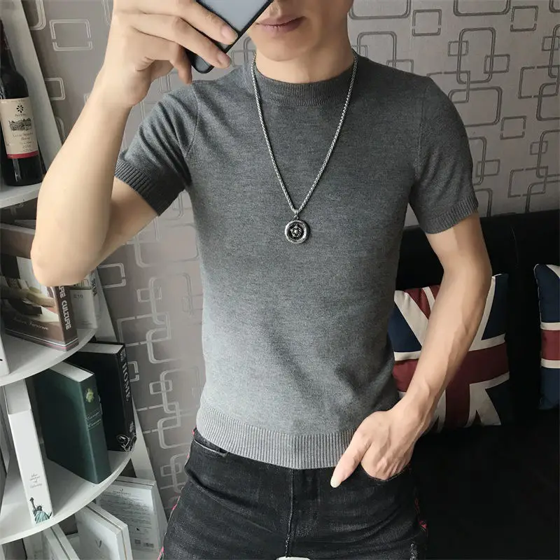 

2022 Summer Fashion Mens High Quality Casual Knit T-shirt Male Slim Fit O-neck Short Sleeve T-shirt Solid Color Tee Shirts L28