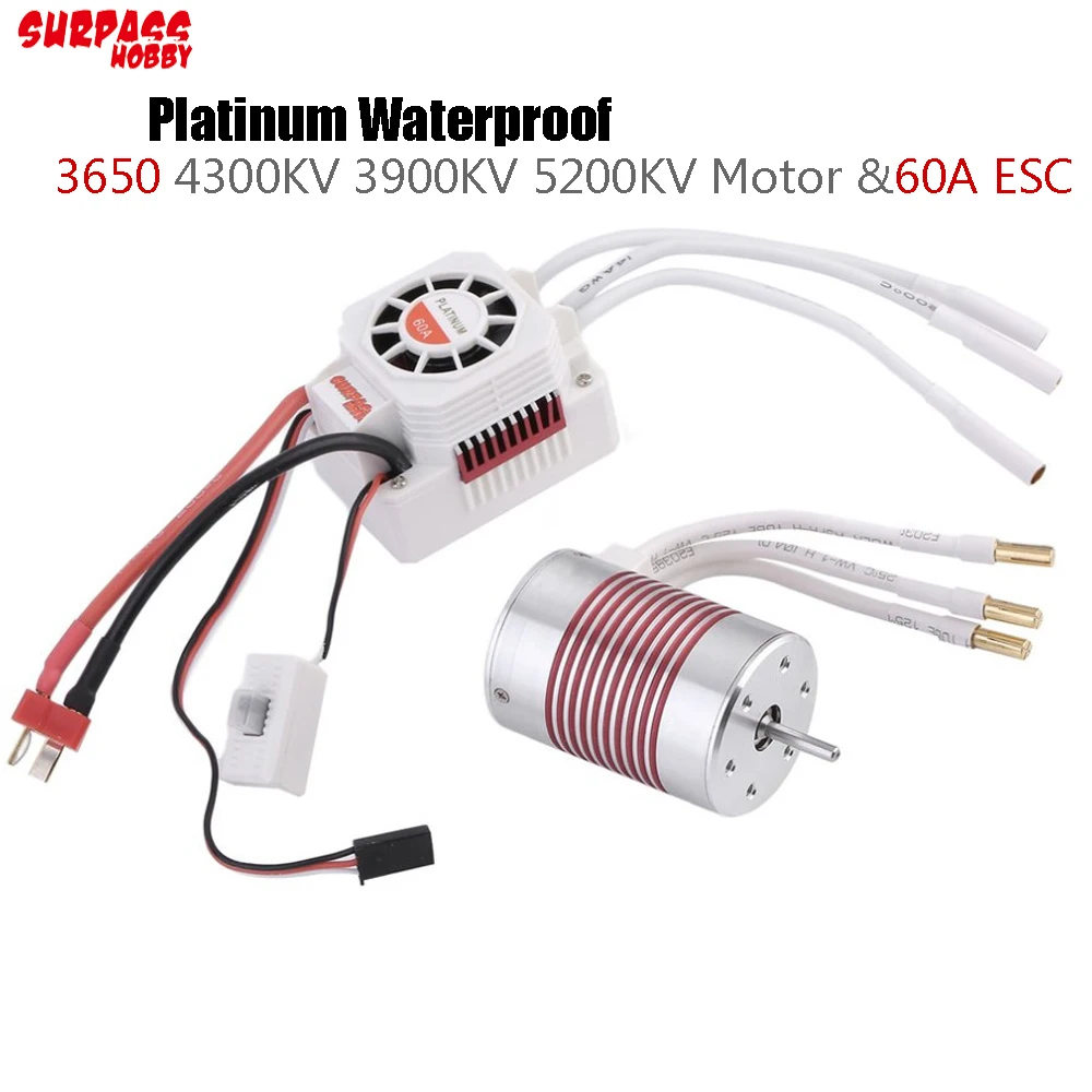 

Surpass hobby Platinum Waterproof 4 Poles 3650 4300KV 3900KV 5200KV Brushless Motor with 60A ESC Kit for 1/10 RC Car Truck Toy