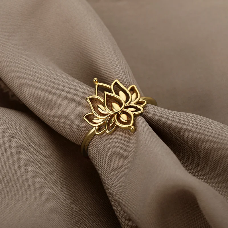 Lotus Rings For Women Waterproof Gold Color Stainless Steel Ring Wedding Couple Flower Aesthetic Jewelry Freeshippi Item anillos