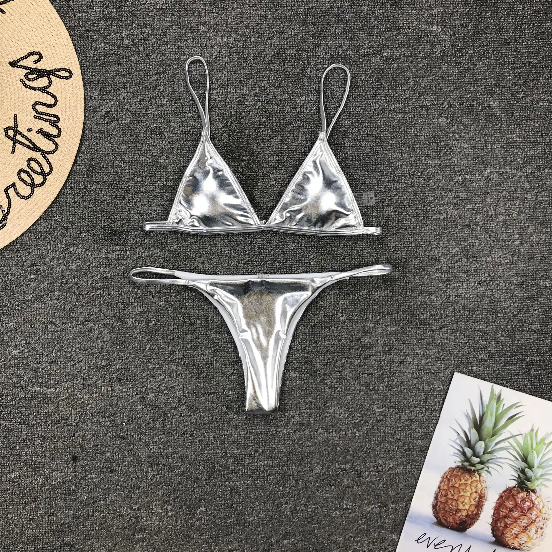 Women Sexy Thong Bikini Set Silver Gold Sequinis Biquini Swimwear 2020 Summer Push Up Padded Bra Bathing Suit Beach Wear