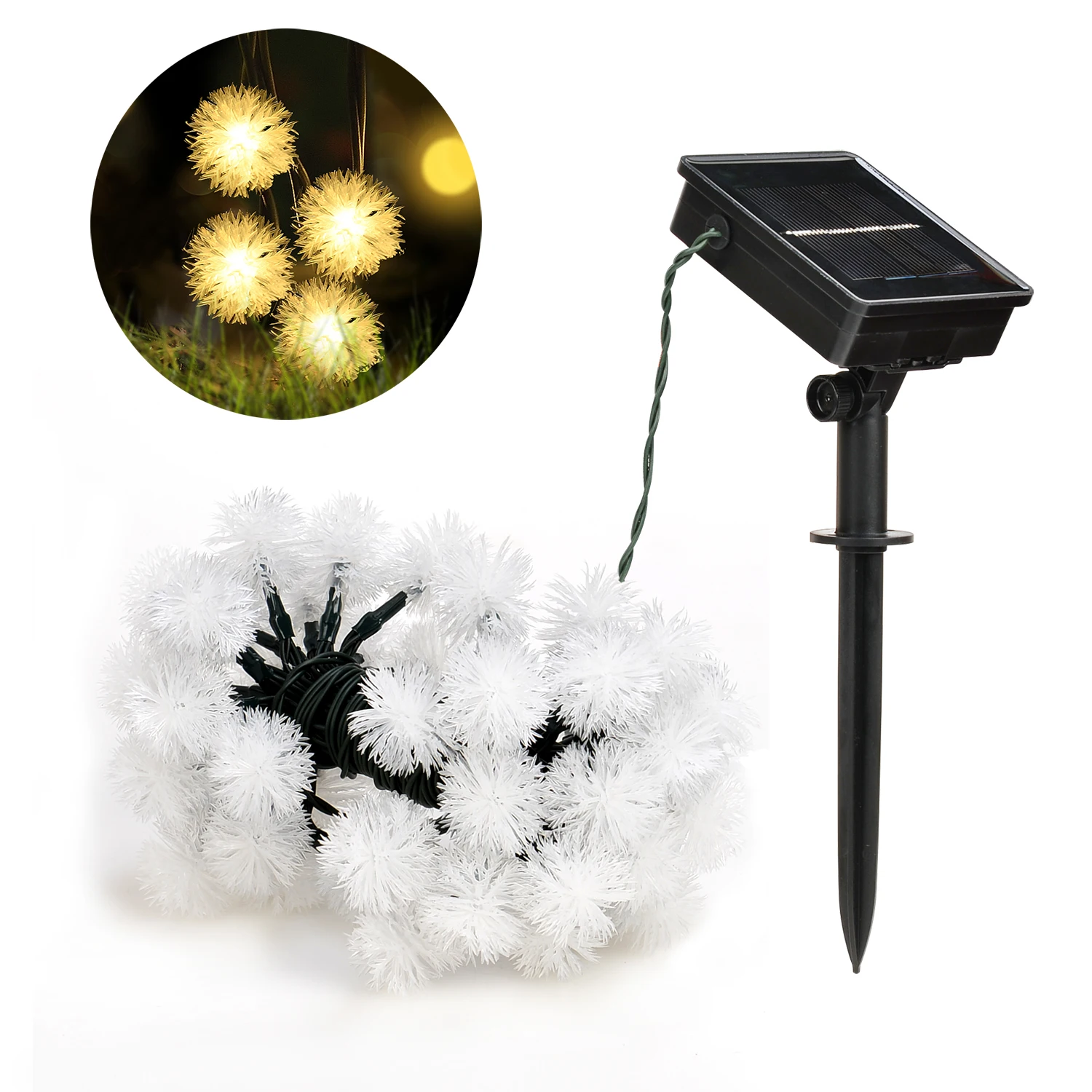 LED Fairy Lights Strings Solar Dandelion Waterproof Furry Snowball Lamp 5/7M For Christmas Wedding Party Garden Outdoor Decor