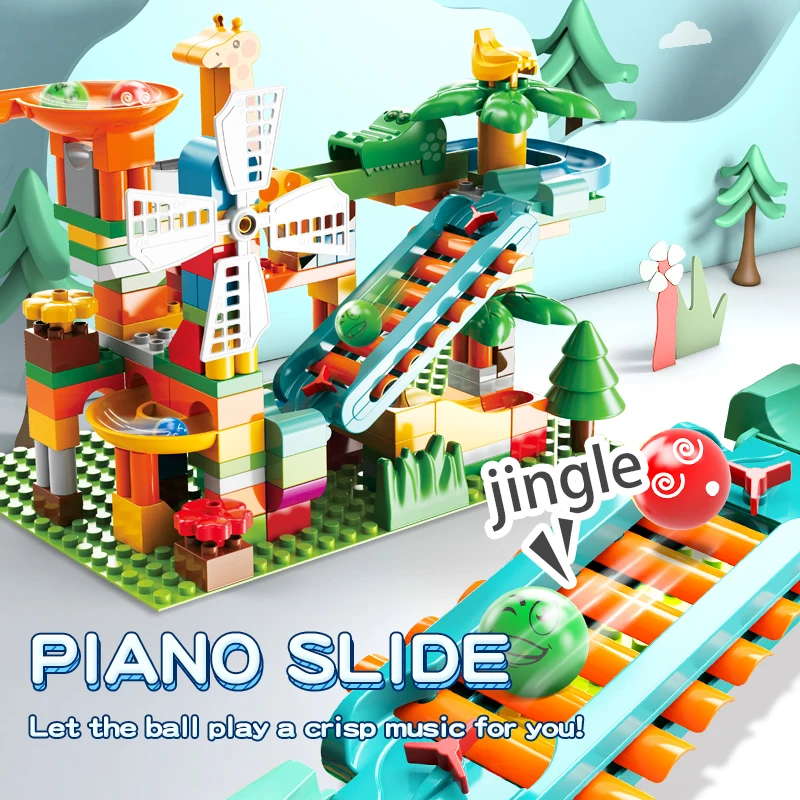 Marble Race Run Block Big Size Building Blocks Plastic Funnel Slide DIY Assembly Bricks Toys For Children