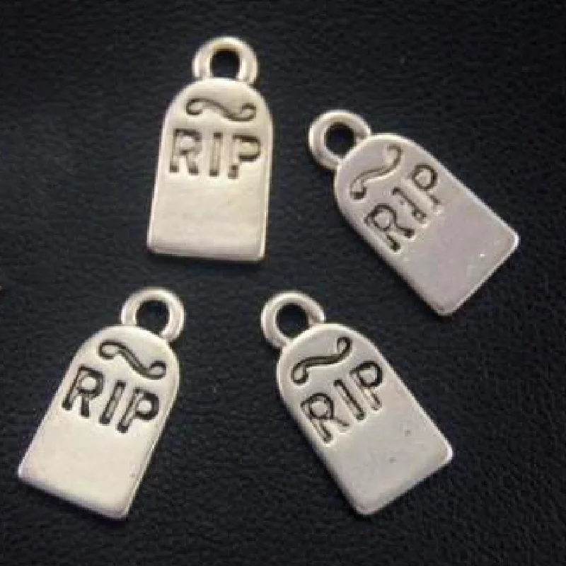 35pcs Silver Plated Halloween Gravestone RIP Pendants DIY Charms Punk Bracelet Earrings Jewelry Crafts Making 16*8mm P584