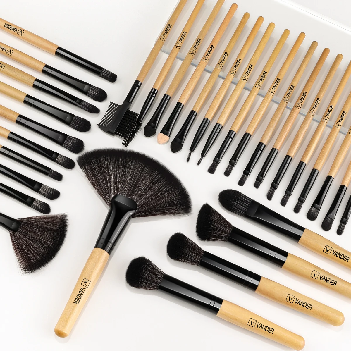 Natural Hair Makeup Brush Set, Cosméticos, Fundação, Pó, Sombra, Sobrancelha, Premium de madeira, Make Up Tool, 32Pcs