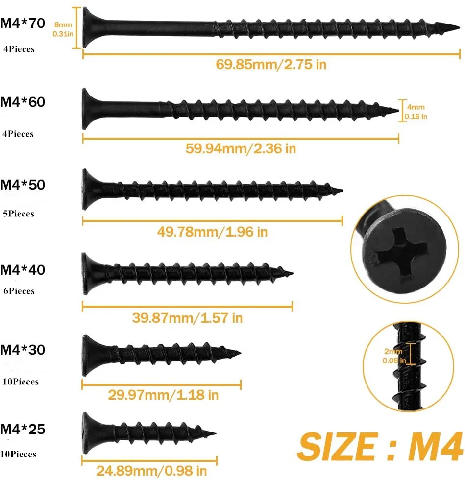 M4 Drywall Screws Sharp Point Self Tapping Screws Wood Screws Assortment Set Phillips Bugle Head for Drywall Sheetrock,Furniture
