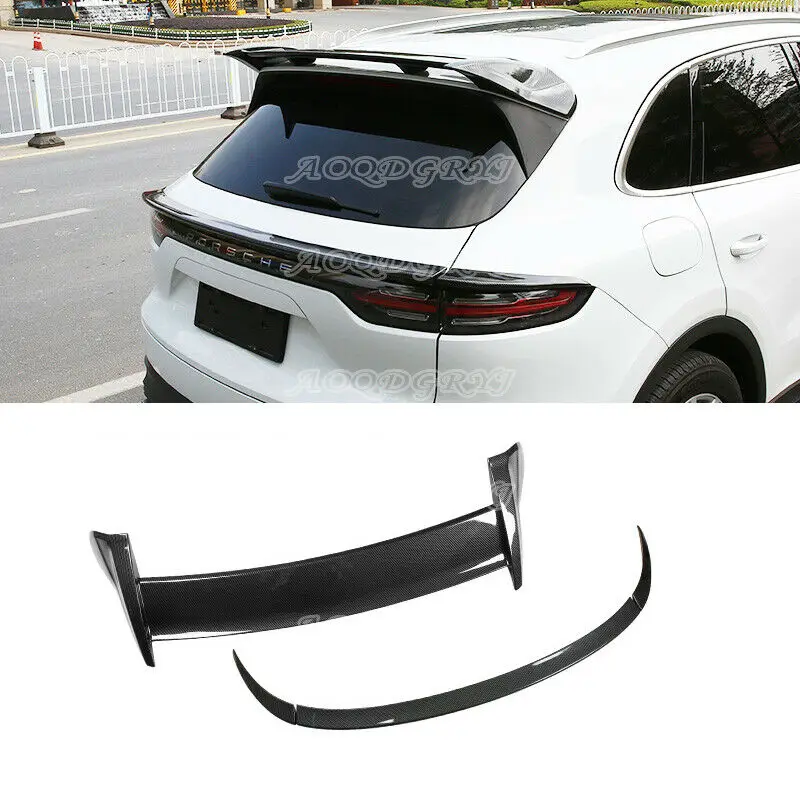 

For Porsche Cayenne 2018-2021 Glossy Carbon Look Rear Trunk Spoiler Wing Moulding Cover Trim Car Accessories