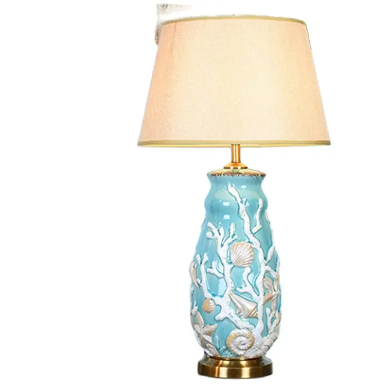 Mediterranean Sea Blue White Coral Ceramic Table Lamp Bed Room Foyer Study Kid's Room Fashion Desk Reading Light LD172