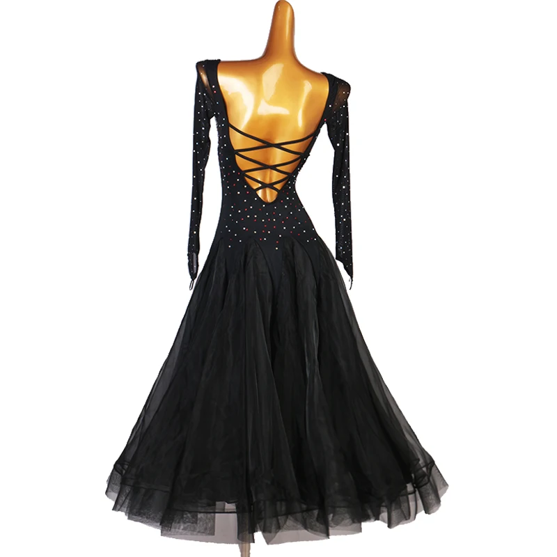 Custom made Ballroom Dresses Sexy long sleeves Stage Waltz Dancing Big Swing Dress Women Ballroom Competition Dance Costumes