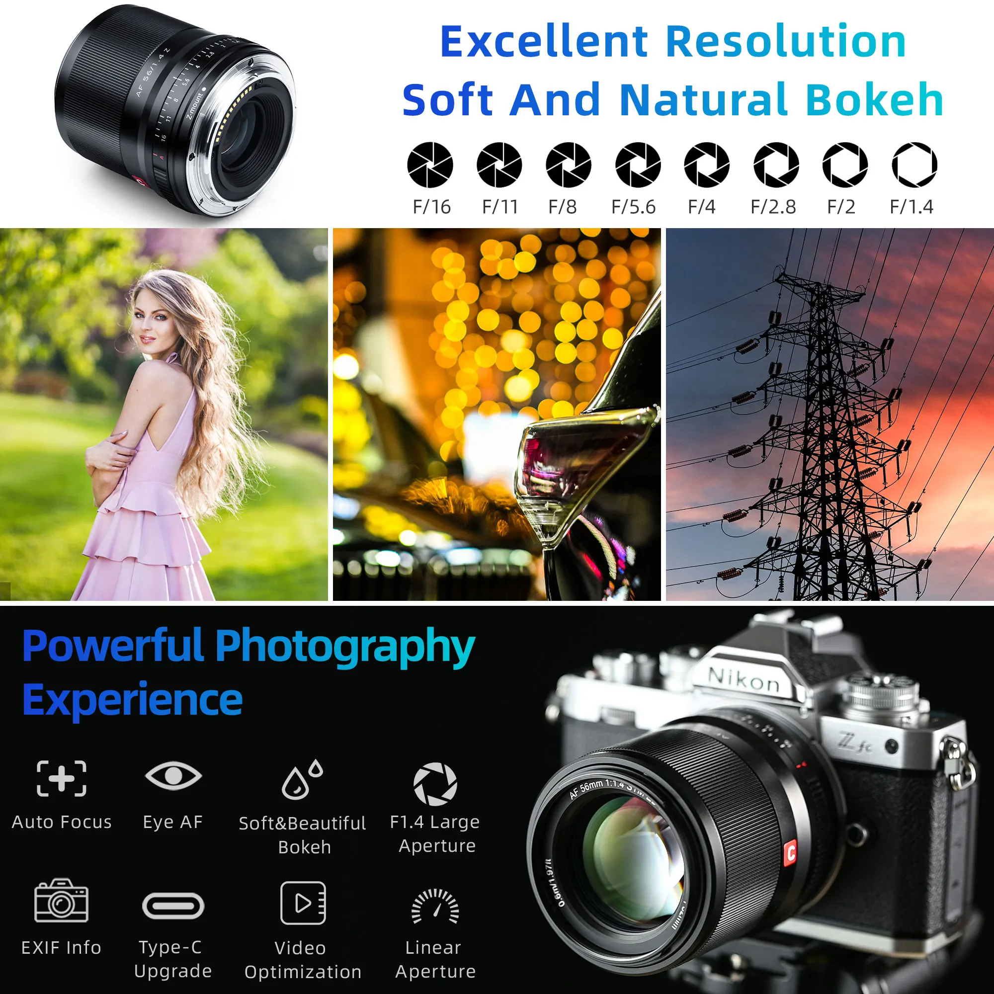 VILTROX 56mm F 1,4 Z für Nikon Objektiv Auto Fokus objektiv Große Blende Porträt Objektiv APS-C Objektiv Nikon Z montieren Z5 Z6 Z7 II Kamera Objektiv