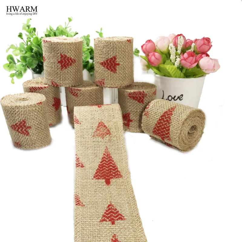 12pcs 6cm Redwood Xmas Tree Linen Lace Fabric Ribbon DIY Handmade Wedding Christmas Trim Decoration For Home Party Favors GIFT