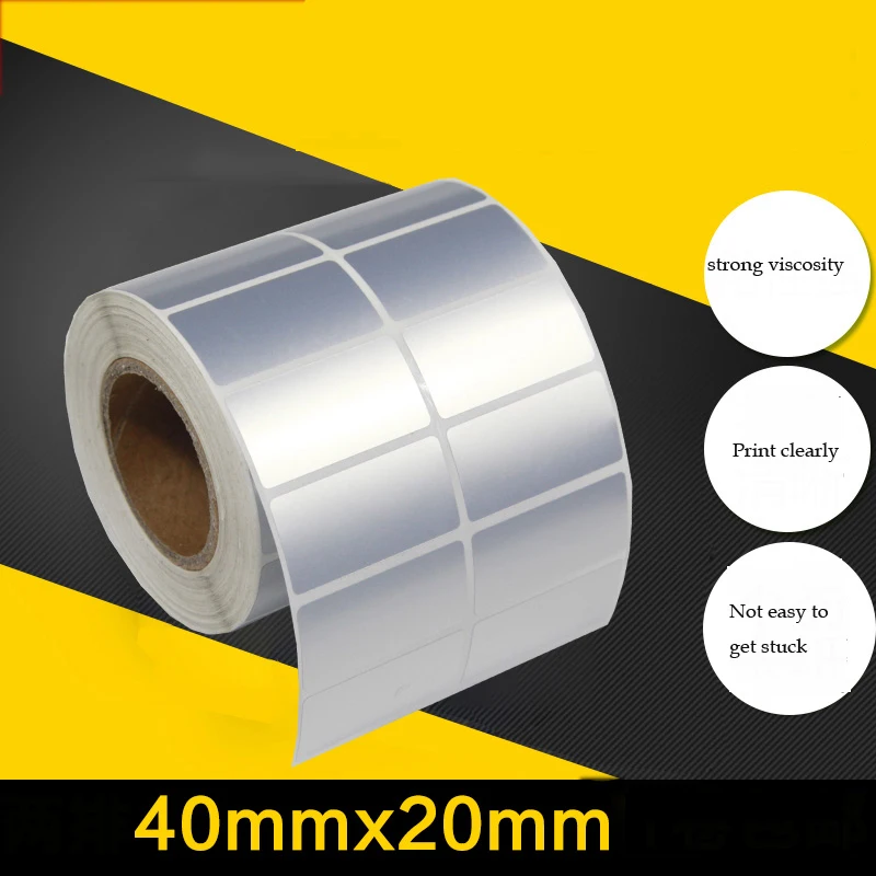 

40x20mm 2000pcs The Silver Label Paper Waterproof And Oil Cant Tear Stickers Barcode Printing