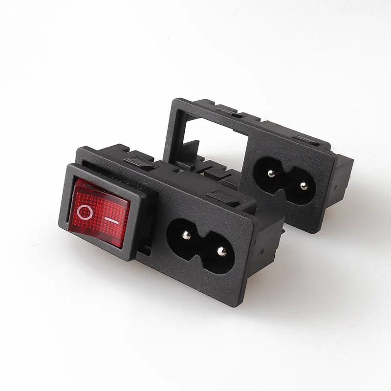 LZ-8-29 2P IEC Power Socket C8 Connector with Lamp with Red Rocker Switch
