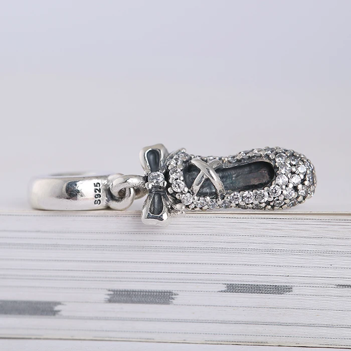 Pave Clear Zircon Ballet Slipper Charm Pendants Beads Fits Pandora Bracelets Original 925 Sterling Silver Shoe Bead Diy Jewelry