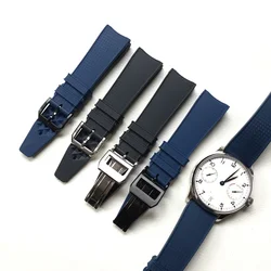 22mm Rubber Silicone Watchband Black Blue Watch Strap For IWC Marine Timepiece Portugal Portuguese Series  Wristband
