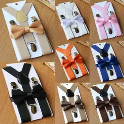 Elastic Adjustable Kids Boys Girls Baby Straps Suspenders Braces Bow Tie Set Clip-on Children