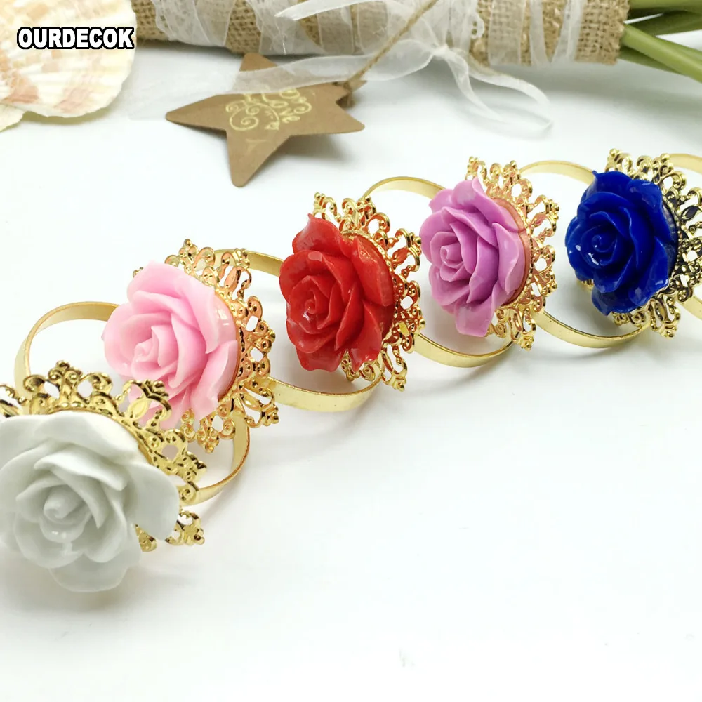 50pcs/lot Many colors Rose Flower Decor Gold Napkin Rings Holder Hoops Romantic Nice Looking Weeding Party Table Decoration