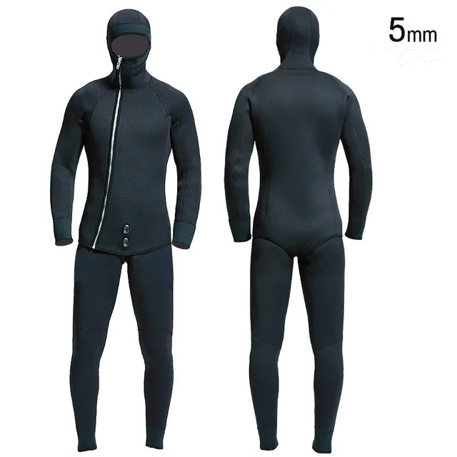 Men 5MM Two Piece Scuba Diving Suit SwimWear Neoprene Underwater Hunting Surfing Front Zipper Spearfishing WetSuit With Hooded