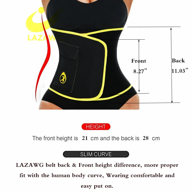 LAZAWG Waist Trainer Belt Waist Trimmer Slimming Body Shaper Sports Girdles Workout Belt Weight Loss Cincher with Pocket Intimat