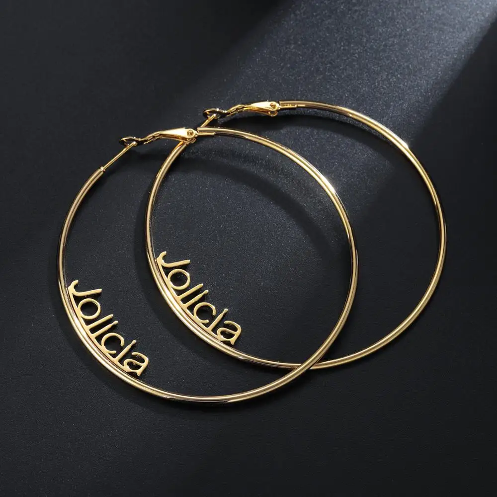 20mm-100mm Custom Hoop Earrings Customize Name Earrings Gold Color Rose Gold stainless steel For Women Earrings Christmas Gift