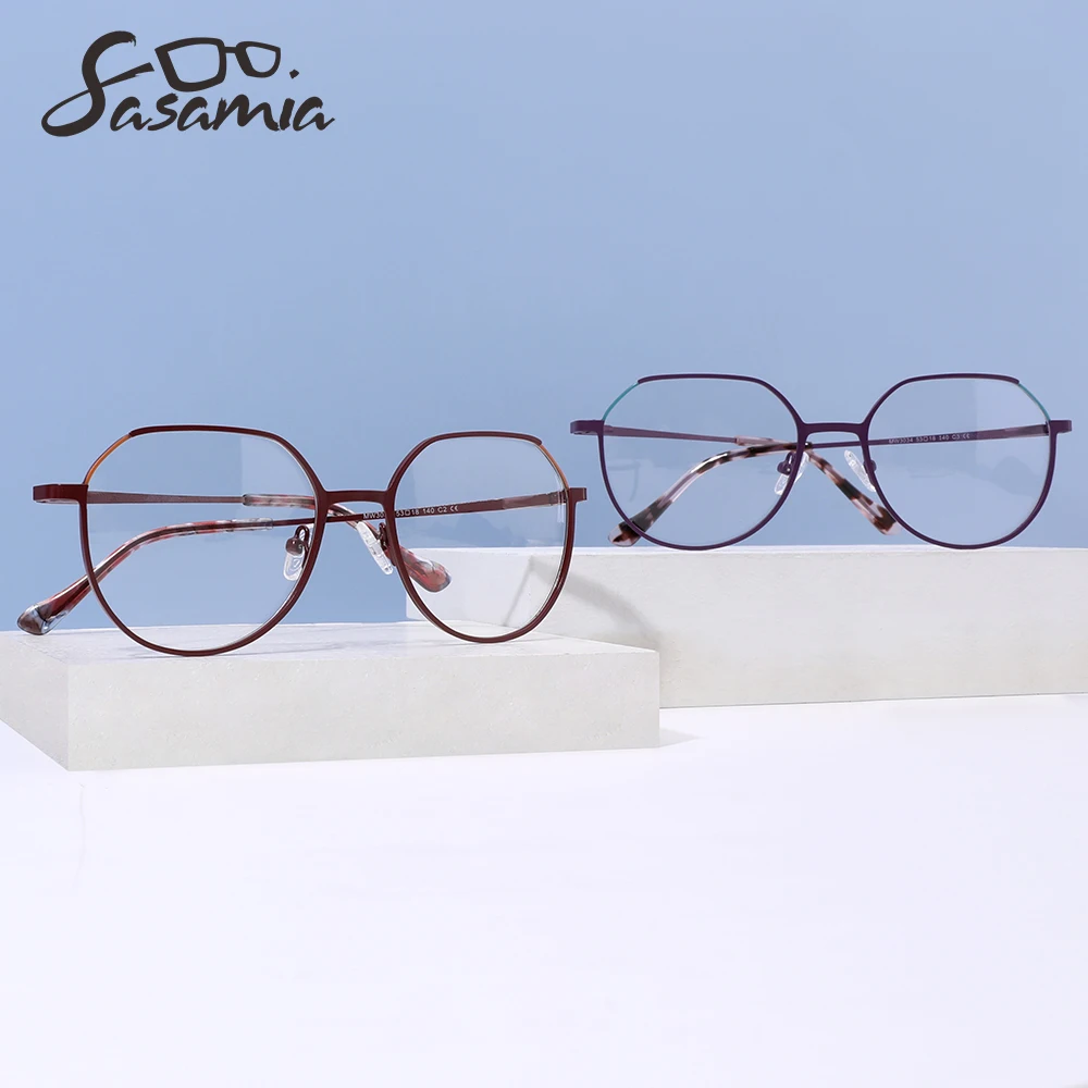 

SASAMIA Female Metal Glasses Frame Geometric Anti-blue Glasses Office Lady Computer Glasses Frame Optical Eyeglasses Wear MW3034