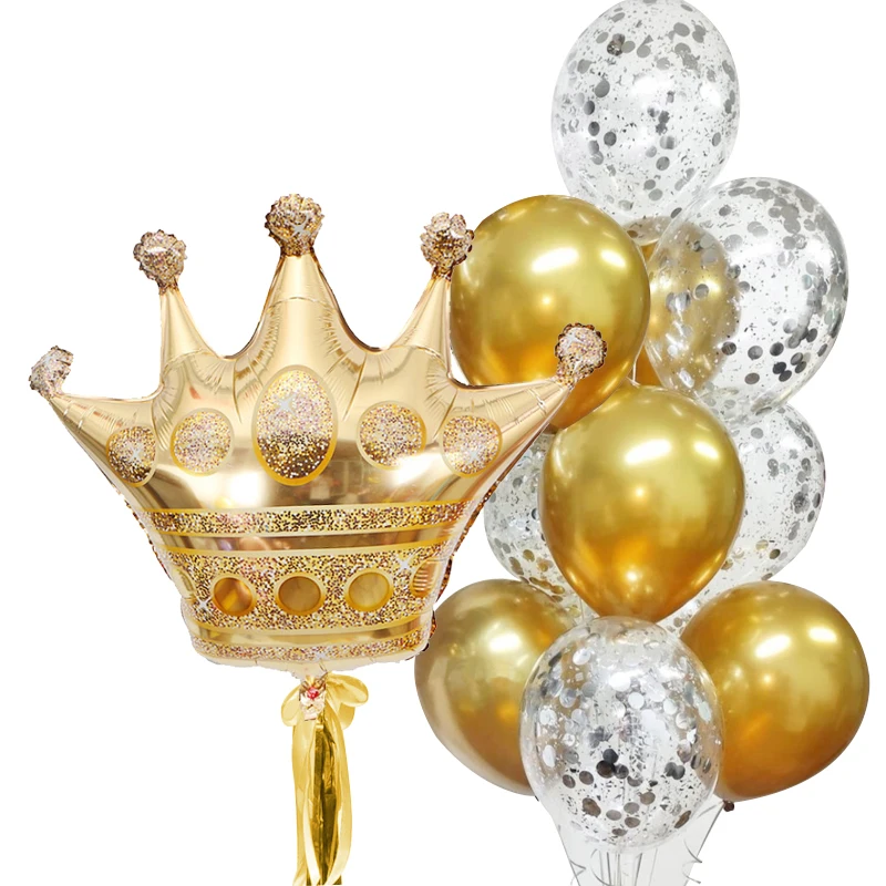 11pc Princess Queen Gold Silver Crown Foil Balloons Confetti Helium Globos Wedding Birthday Party Decorations Adult Baby Shower