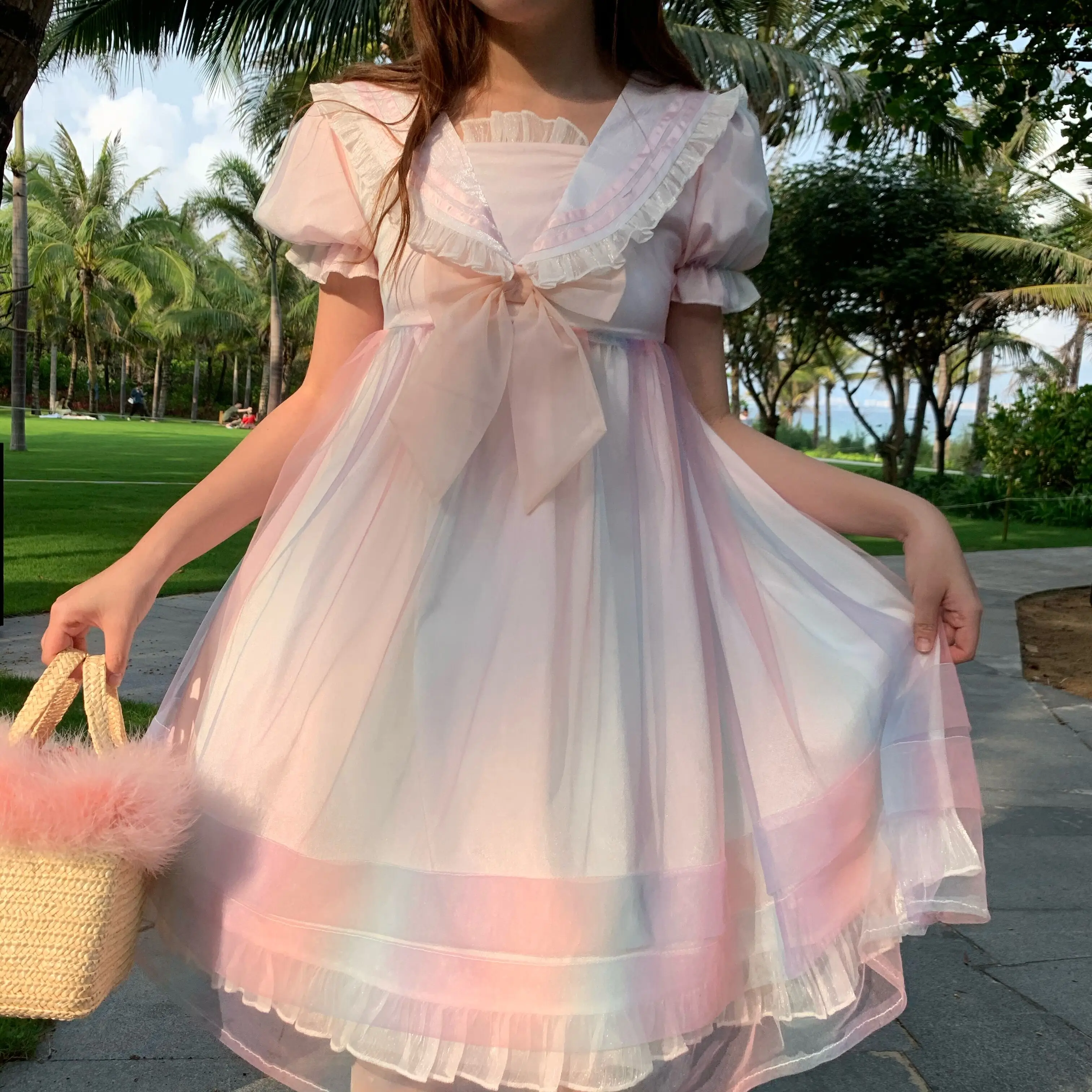 Robe de soirée en dentelle style victorien pour filles, tenue douce, vintage, à manches courtes, avec nœud papillon, style gothique, kawaii