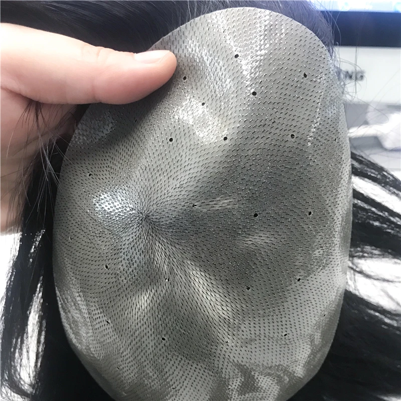 QHP Biological Scalp Men Toupee Thick PU Wigs Indian Remy Human Hair Breathable Capillary Prosthesis Replacement System Natural