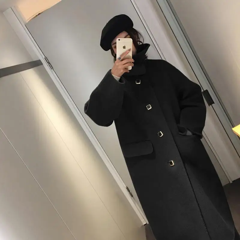 

Autumn Winter Woolen Coats Women Long Warm Wool Trench Coat Female Black Hepburn Style Woolen Coat Womens Plus Padded Overcoat