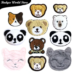 Cute Bear Panda Cat Chenille Icon Towel Embroidered Iron on Patches DIY Stripes Clothes Patchwork Sticker Badges on the Backpack