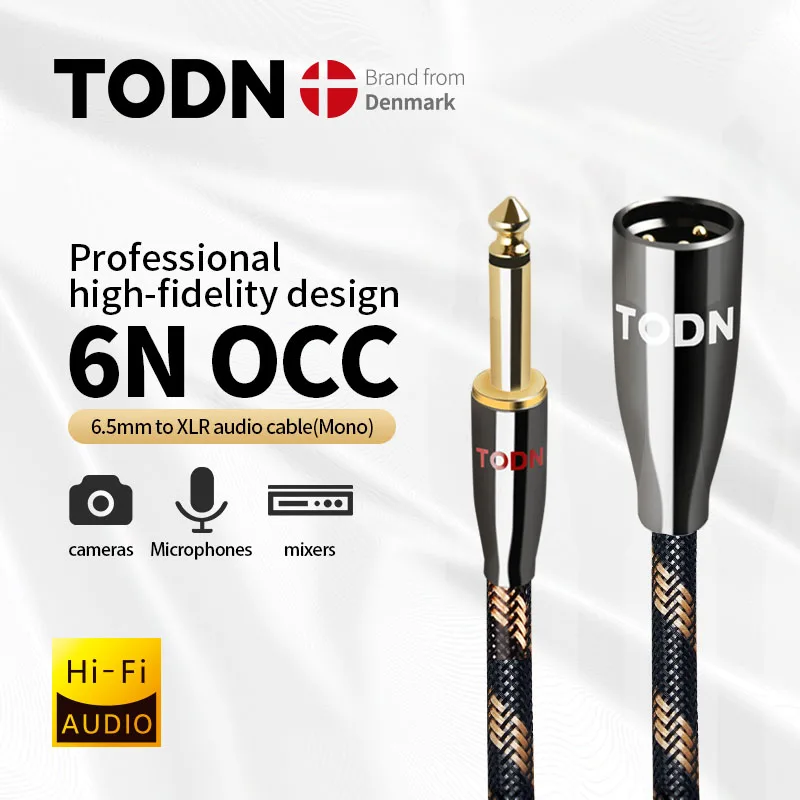 TODN HiFi cable audio AUX jack cable 6N OCC Audio XLR calble 6.5mm Mono plug to XLR plug