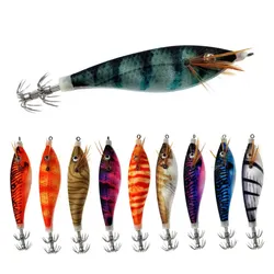 Señuelo de pesca de camarones, anzuelo de calamar de madera Artificial, cebo de pulpo, 10CM, 12G, 1 unidad