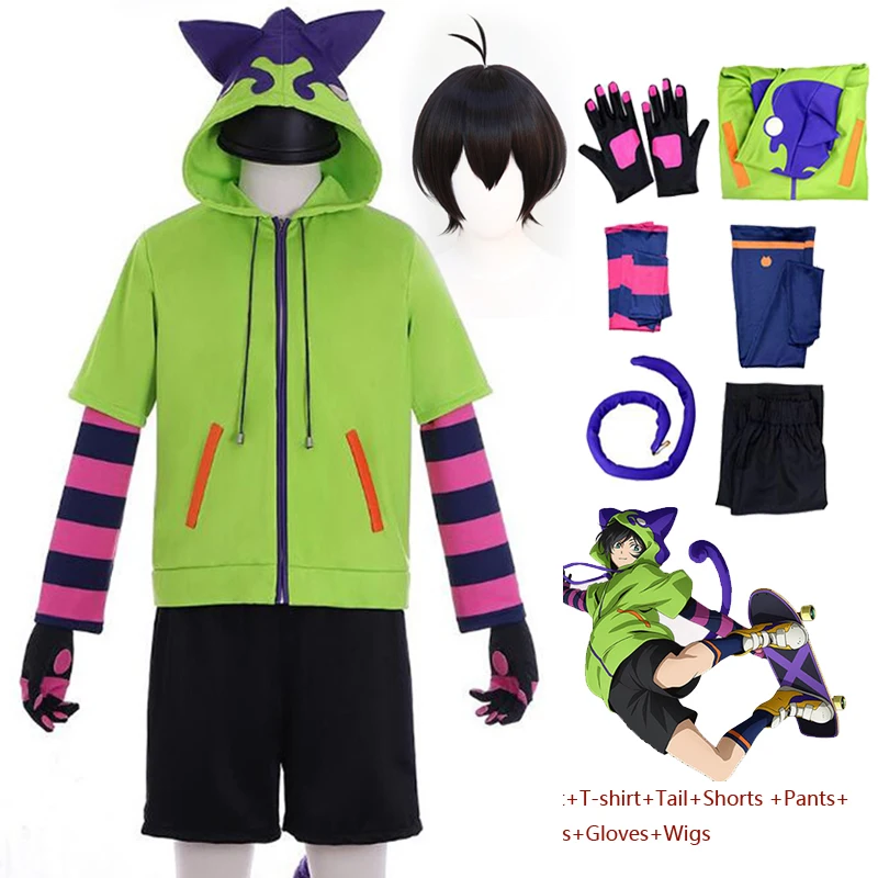 

SK8 the Infinity Anime Miya Chinen Cosplay Hooded Zipper Costume Short Wig Hoodie Jacket Tail Gloves Party Outfits SK Eight Suit