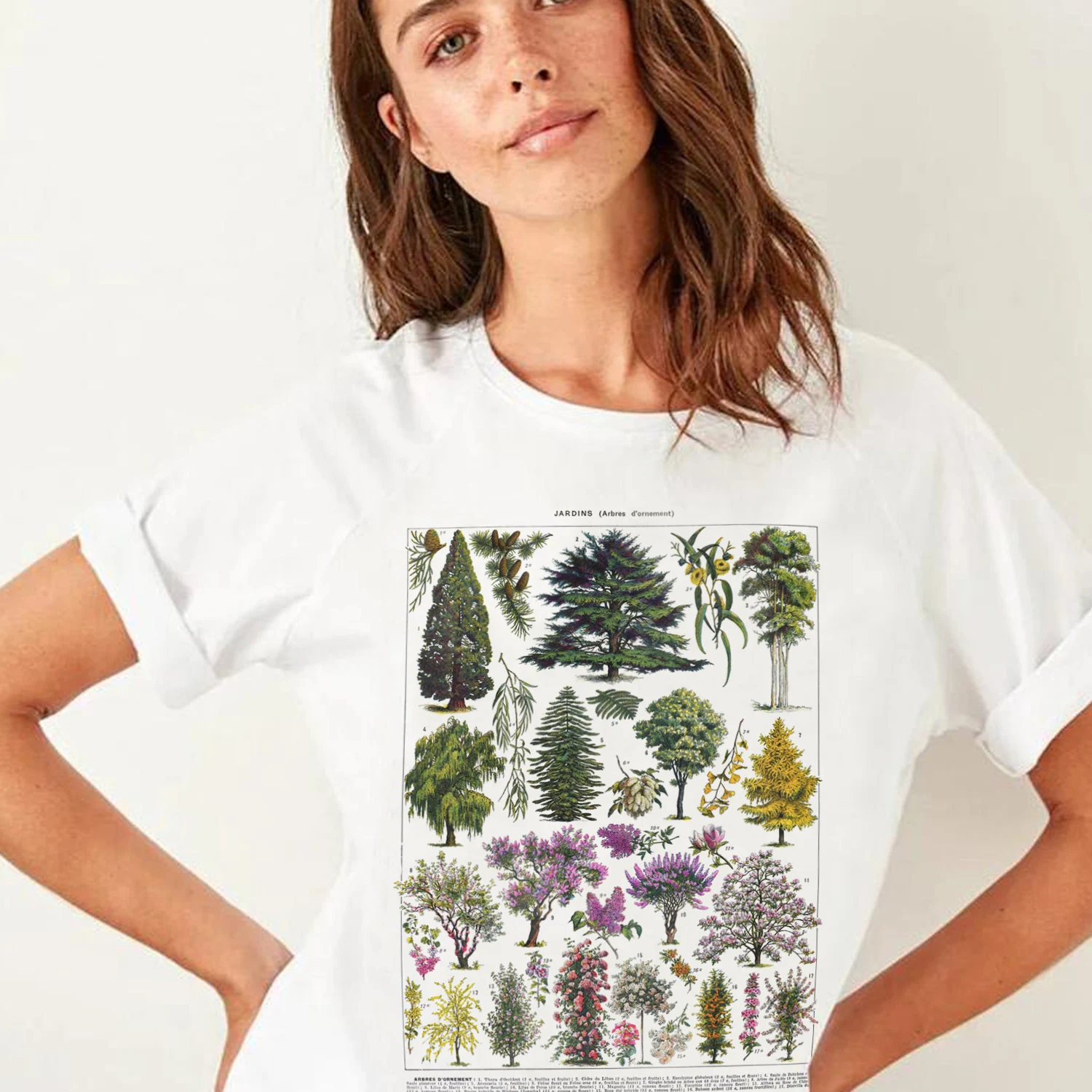 Vintage Illustration Botanical T Shirt Boho Style Floral Print Women T-Shirts Cute Ladies Tops Aesthetic Cottagecore Clothes