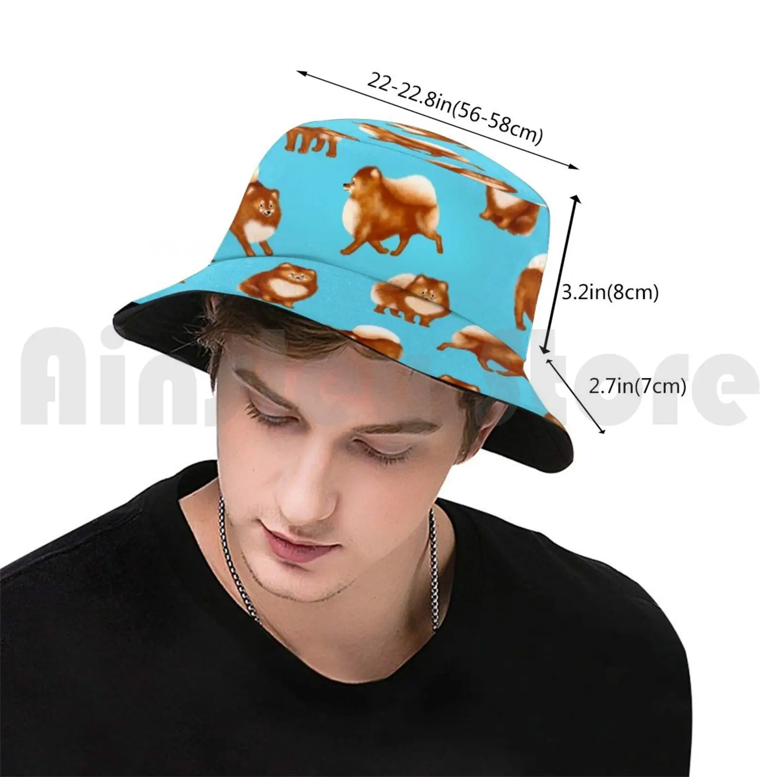 Pomeranian Pattern ( Blue Background ) Sun Hat Foldable UV Protection Pomeranian Pomeranians Pom Sweet Little Fluffy Dog