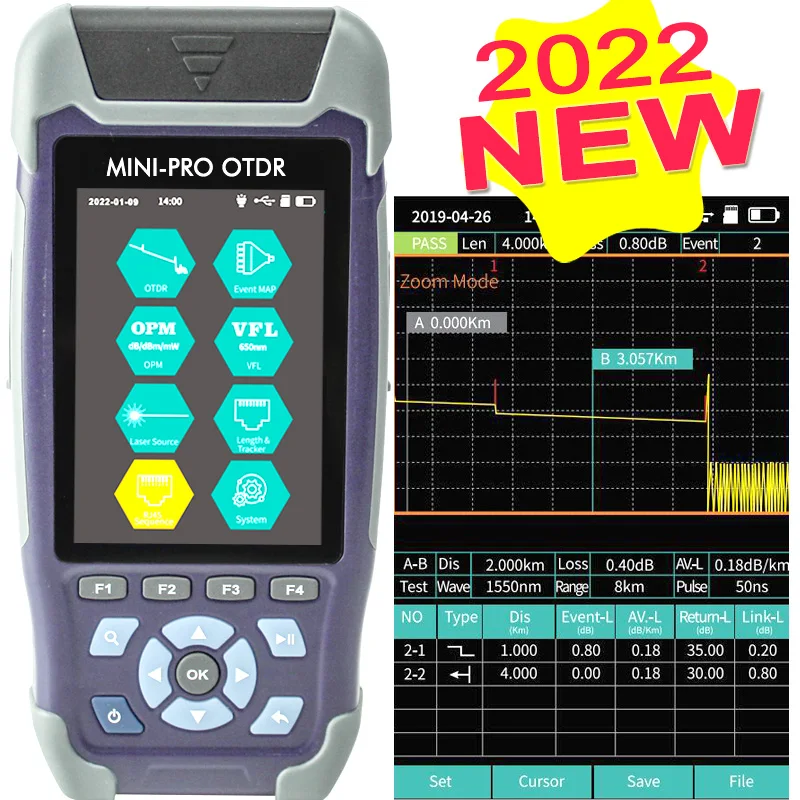 Новинка 2023, искусственная кожа, мини-рефлектометр, тест, 9 функций, VFL OLS OPM, карта событий, 64 км, проверка меди из волокна