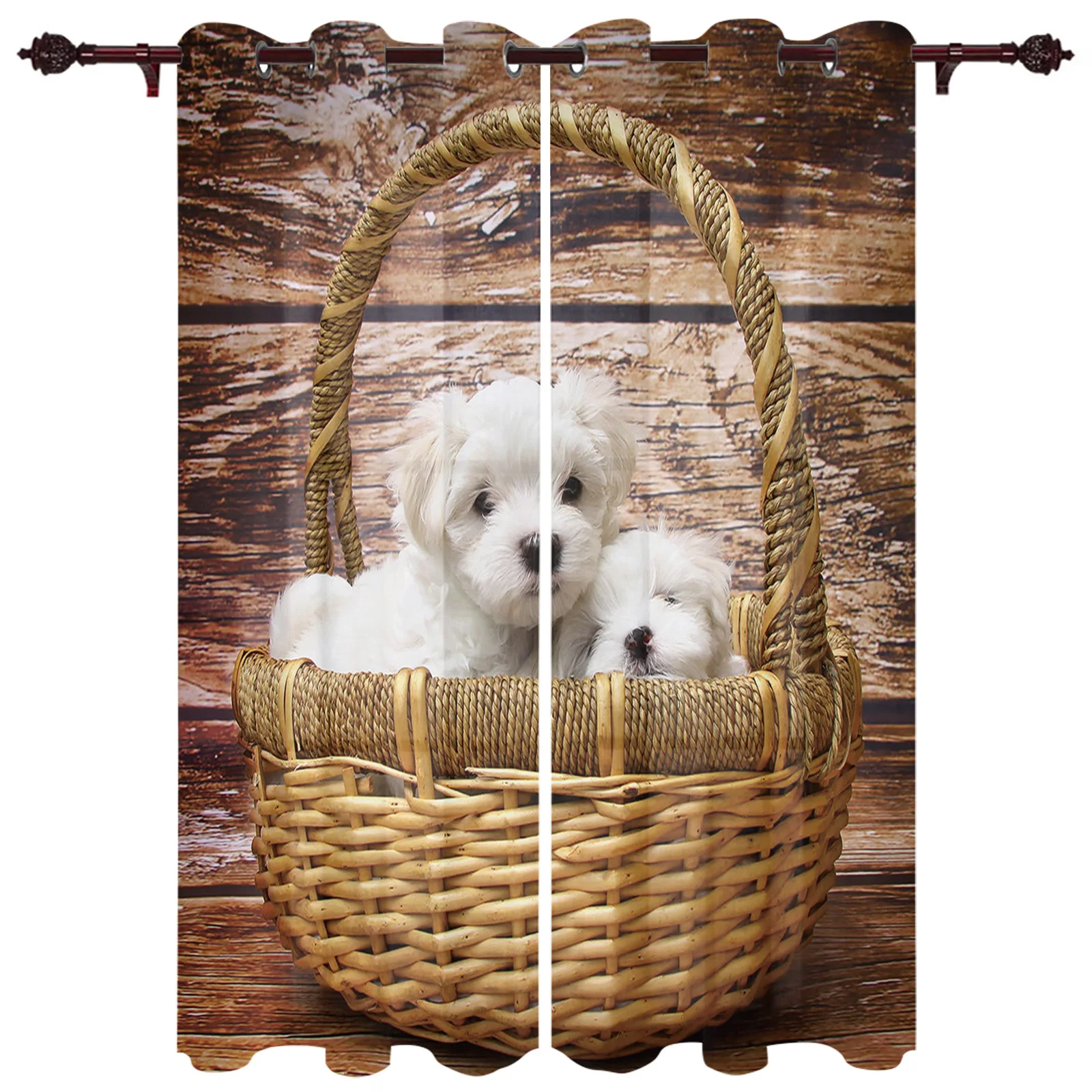 

Modern Curtains Basket Dog Cute For Living Room Bedroom Valances Window Curtain Sunshade Finished Kitchen Treatment