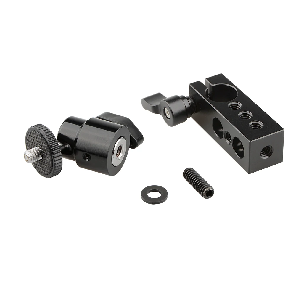 Braçadeira da haste de camvate 15mm única com montagem da cabeça da bola do giro de 360 ° & 1/4 "-20 rosca masculina para a luz do diodo emissor de luz/monitor/montagem da luz flash