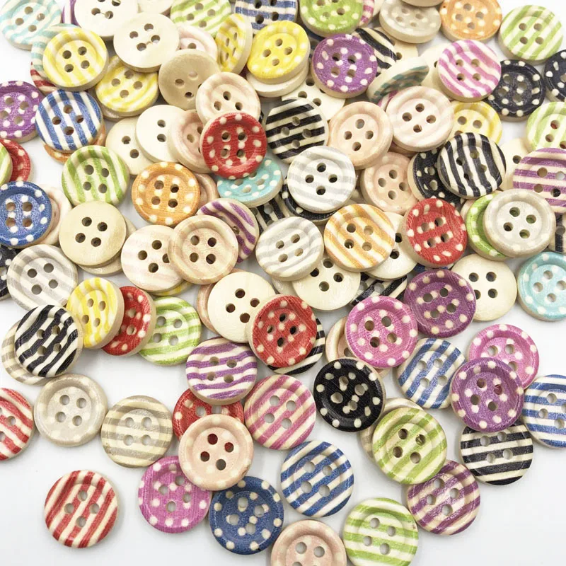 100pcs Mix 2 Holes Dots Baby/Kid's Wood Buttons 15mm Sewing Mix Lots WB647