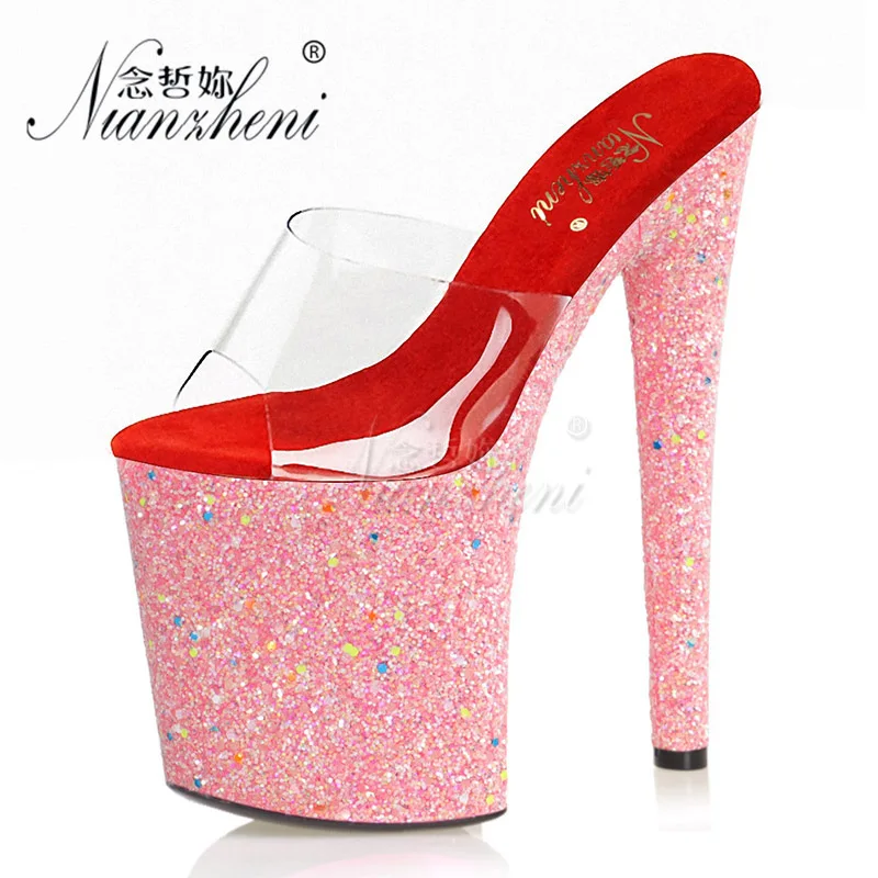 New Style Luminous Flash Powder Women Slippers 20CM Super High Stripper Heeled Pole Dance Shoes 8 Inches Novelty Concise Sexy