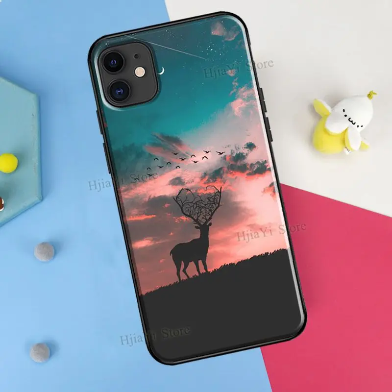 Deer Silhouette Painting Case For iPhone X XR XS Max 6S 8 7 Plus SE2 Cover For iPhone 11 14 13 Pro Max 12 mini Fundas