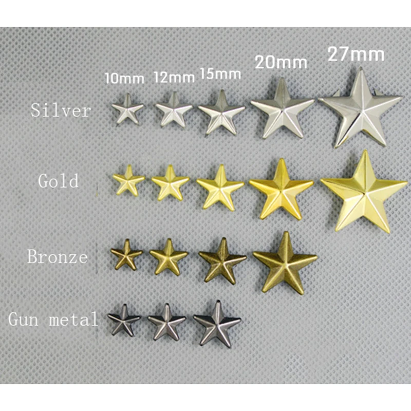 10-27mm Gold/Silver/Bronze/Metal Star Garment Rivets Nailhead Claws Stud Hat Bag Shoe Jeans Leather Craft Clothes Accessories