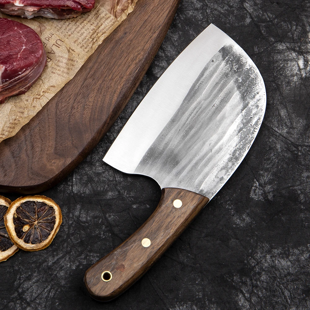 XITUO Full Tang Kitchen Chef Knife Premium High Carbon Steel Meat Cleaver Extra wide blade Solid Wooden Handle Cooking Tool