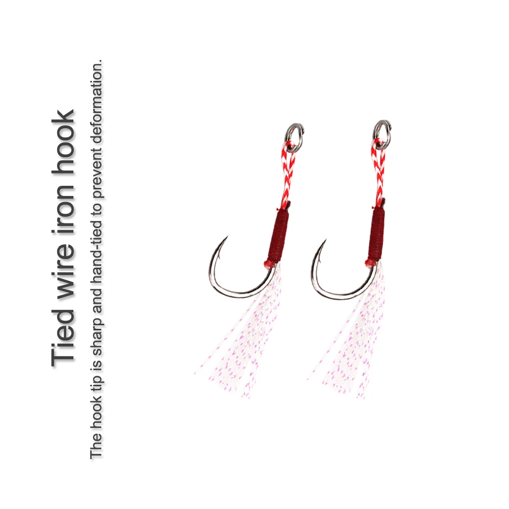 

10 шт./лот приманка для рыбной ловли, медленно перемешивающиеся рыболовные крючки, вспомогательный крючок с бородкой, одиночные джиг-крючки, нить, перо, рыба, крючки для джиггинга