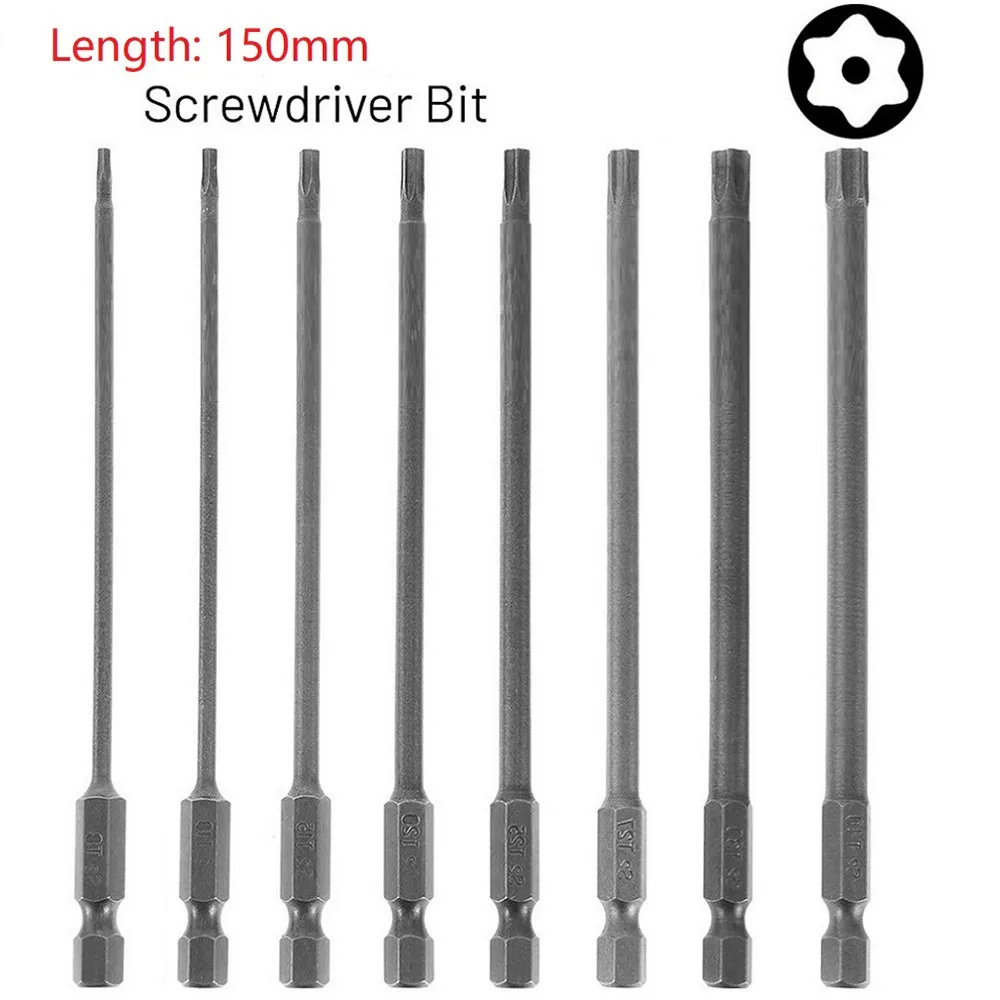 Tamper Proof Security Drill Bit Set 150mm Long Magnetic Torx Screwdriver Bits T8 T10 T15 T20 T25 T27 T30 T40